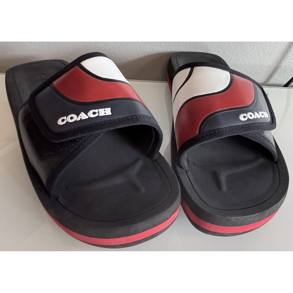 Coach Eva Sports Slide Sandals Black w/ Red White & Blue | Men's (Size 9D) | New